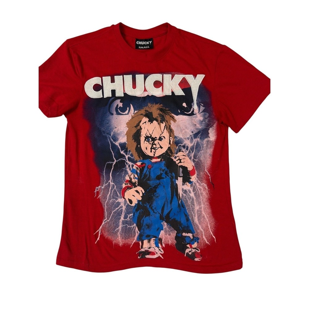 Chucky Embroidered Logo Graphic T-Shirt‎ Small Red Horror Movie Tee